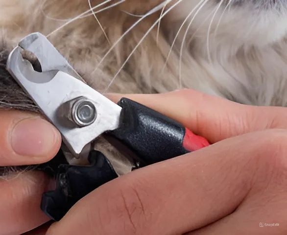 A person is cutting a cat 's nails with a pair of nail clippers.