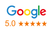 Google logo with 5.0 rating and five orange stars