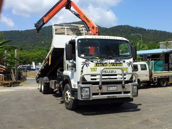 White Truck With Crane Handle — Airlie Action Scaffolding gallery in Arlie Beach, QLD