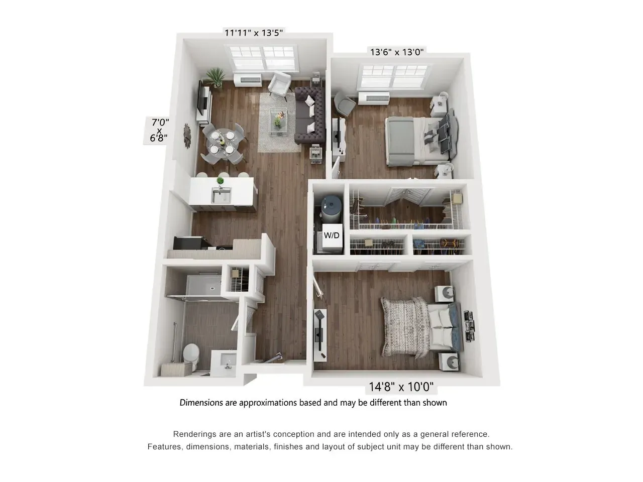 A 3d floor plan of a house with a bedroom , living room , and dining room.