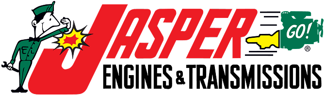 Logo for Jasper Engines & Transmissions. A mechanic punches the letter 
