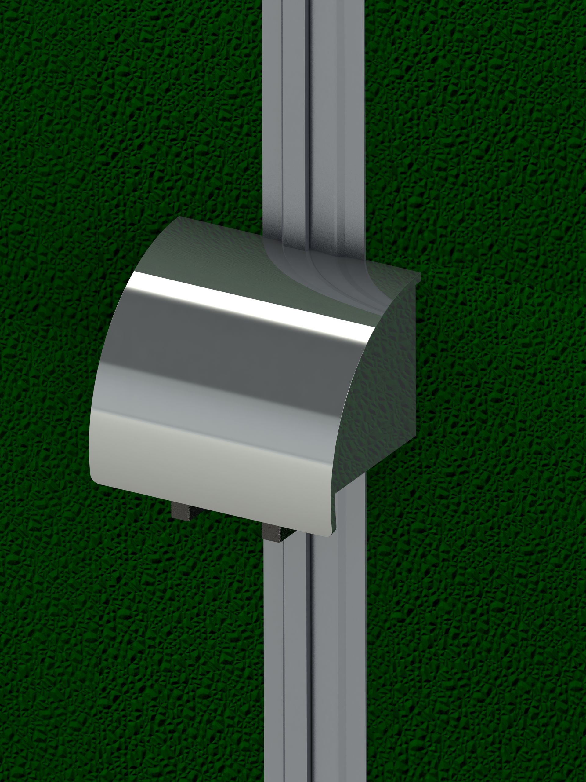 A stainless steel box is attached to a metal pole.