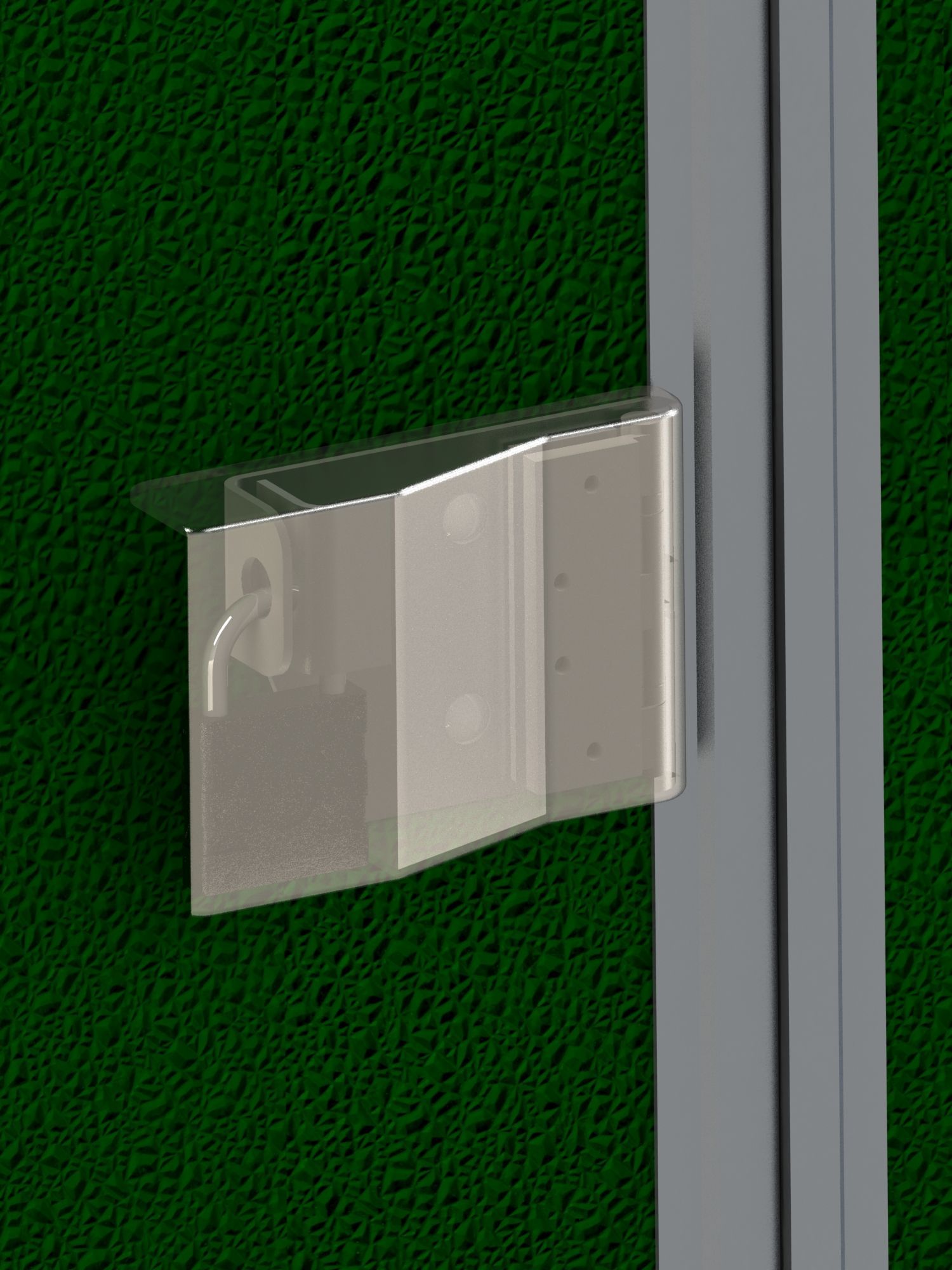 A 3d rendering of a steel door hardware