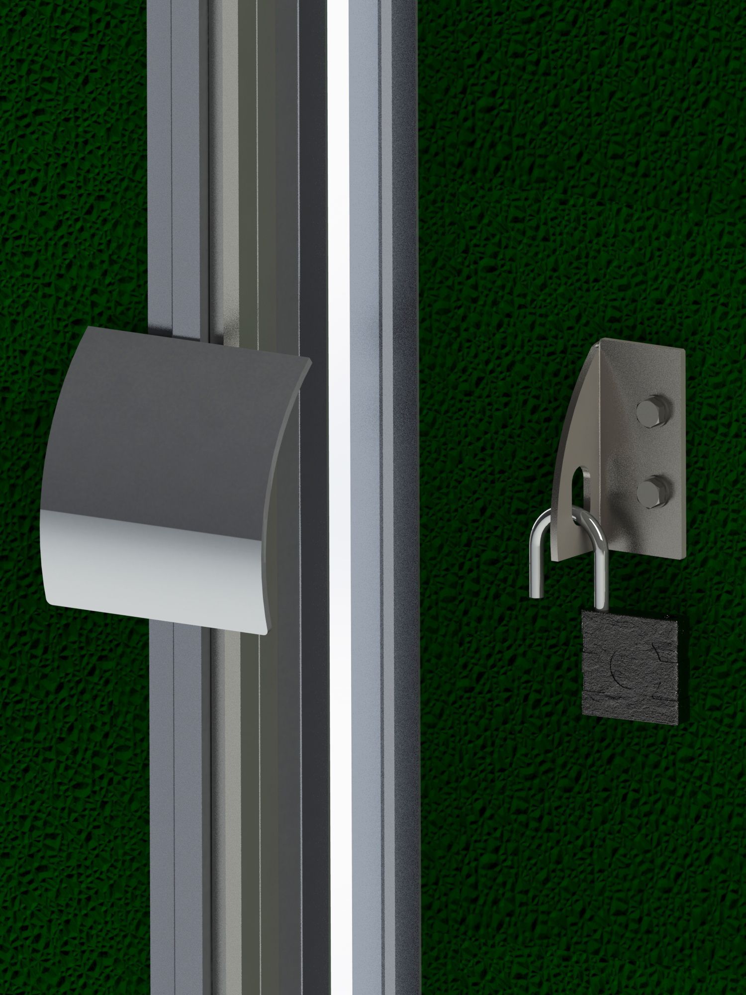 A 3d rendering of a steel door hardware lock system
