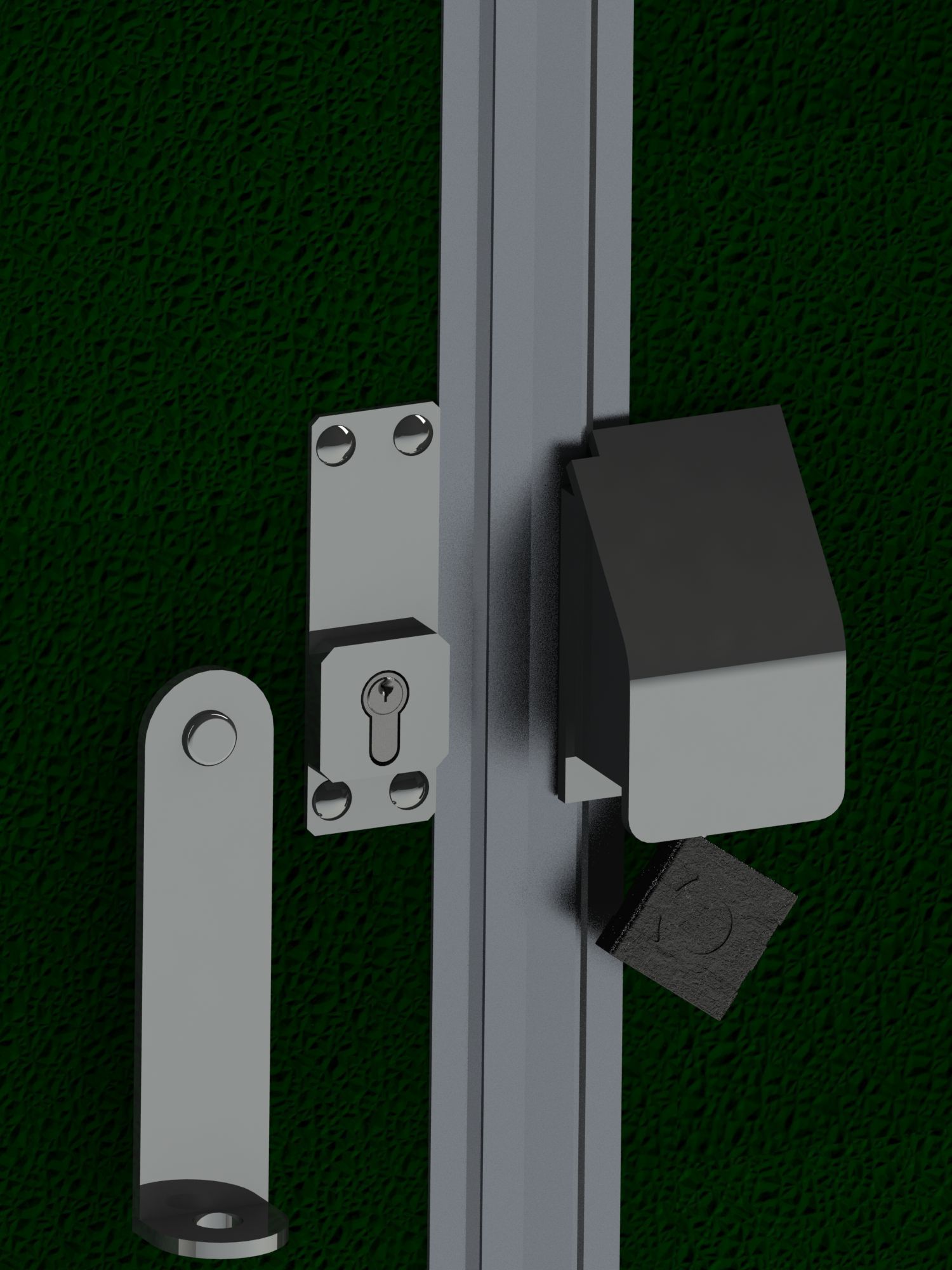 A 3d rendering of a steel door hardware lock system