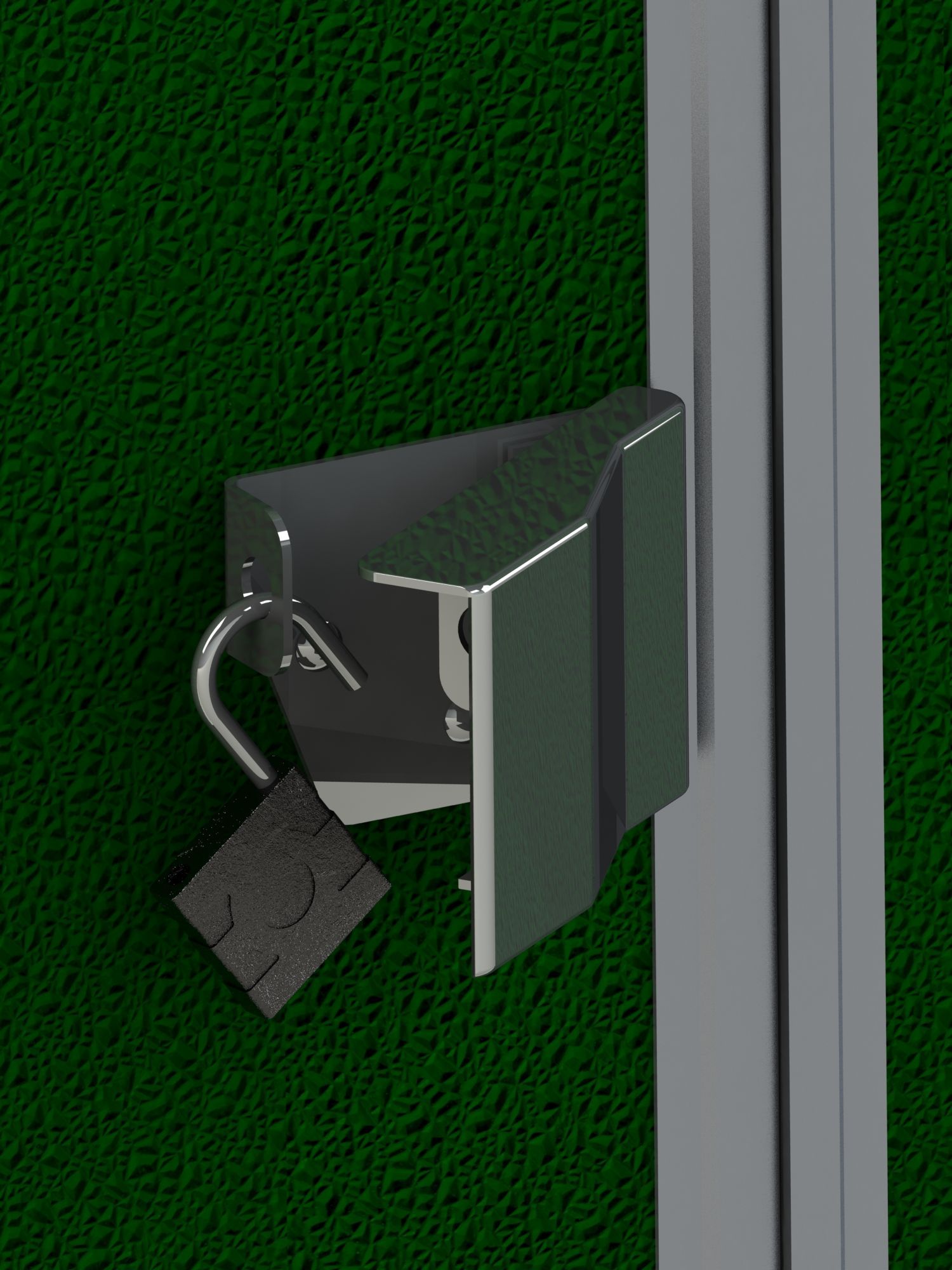 A 3d rendering of a steel door hardware