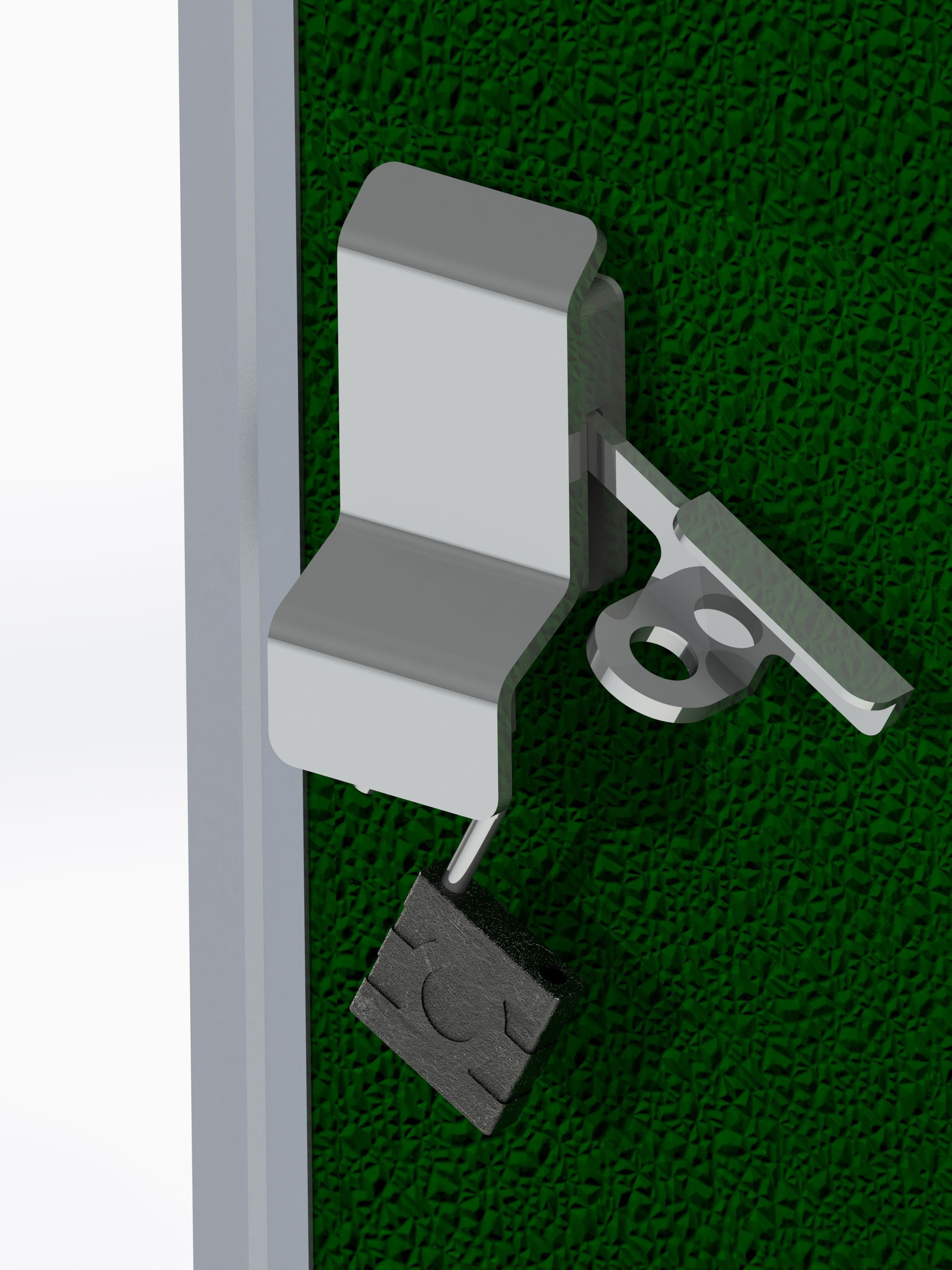 A 3d rendering of a steel door hardware lock system