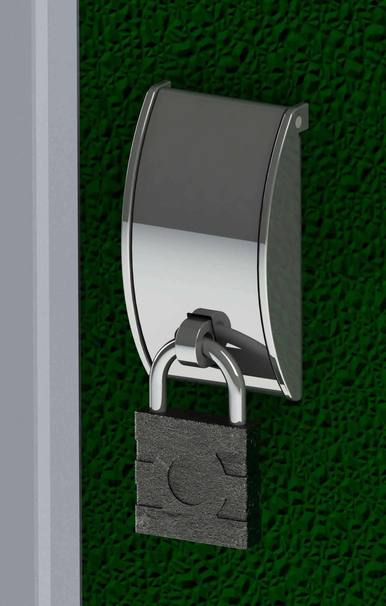 A 3d rendering of a steel door hardware lock system