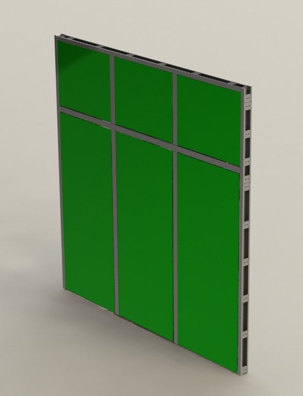 A 3d model of a green wall with a metal frame.