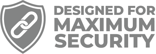 A logo that says `` designed for maximum security '' with a shield and a chain.