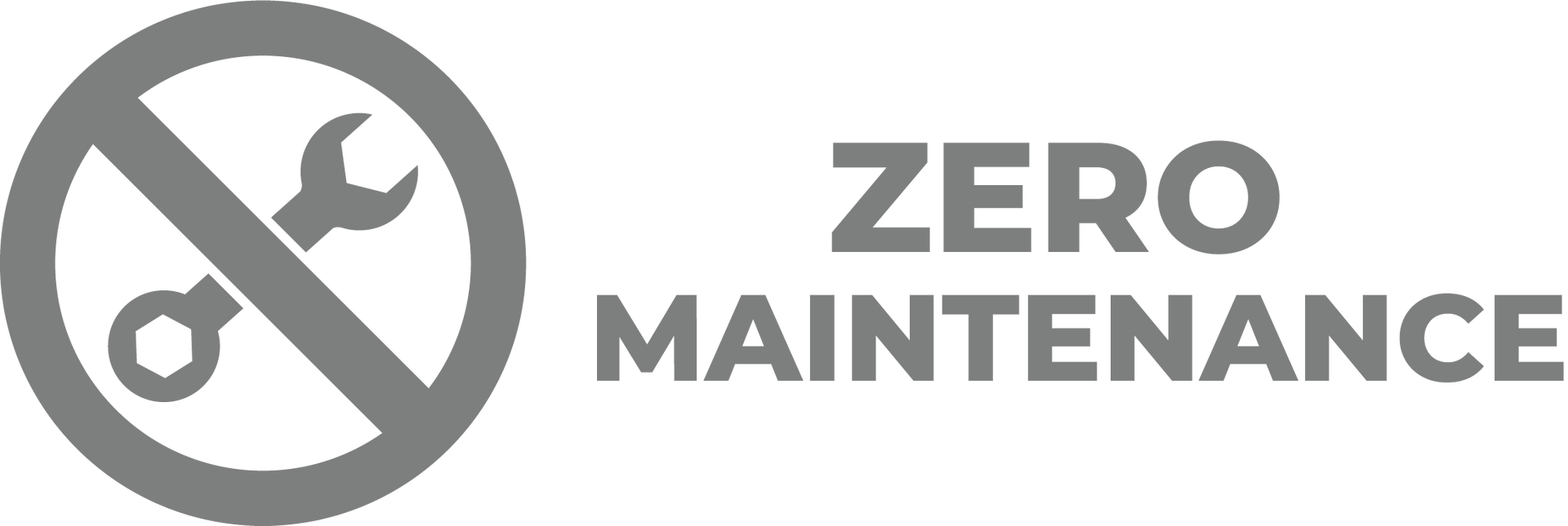 A logo that says zero to low maintenance with a wrench in a circle.