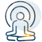 Meditating person icon with radiating energy rings.