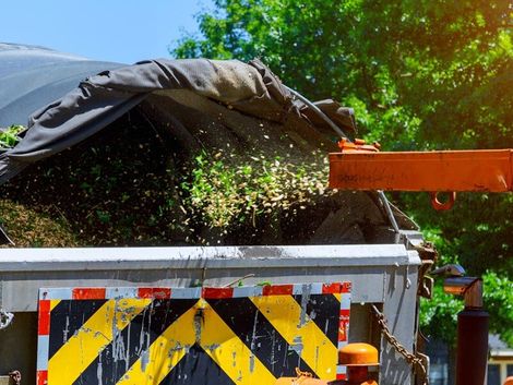 Red wood chipper putting tree mulch in white disposable bin — Tree Services Lismore, NSW