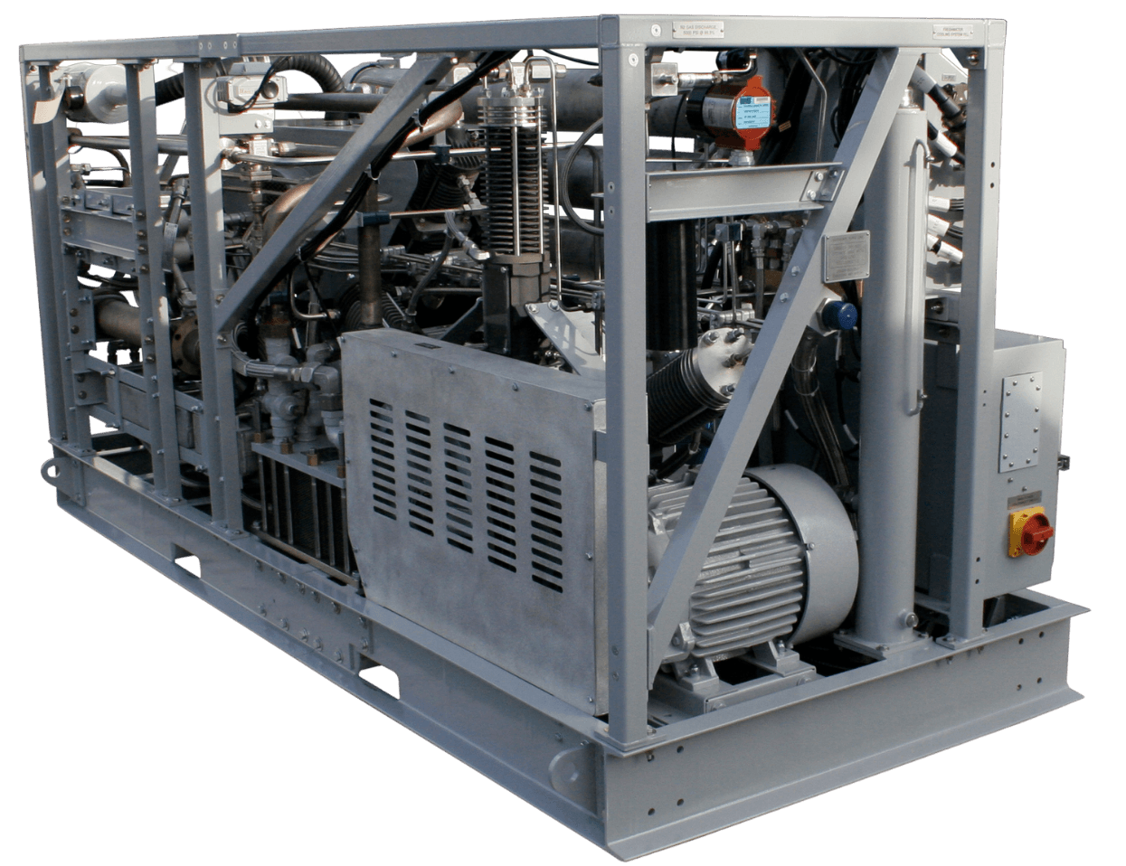 A large gray machine with a motor inside of it on a white background.
