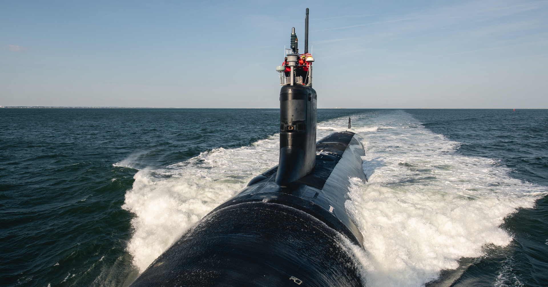 Photo of US Navy Virginia Class Submarine surfaced on Ocean, Photo-by-Ashley-Cowan, Credit Newport News