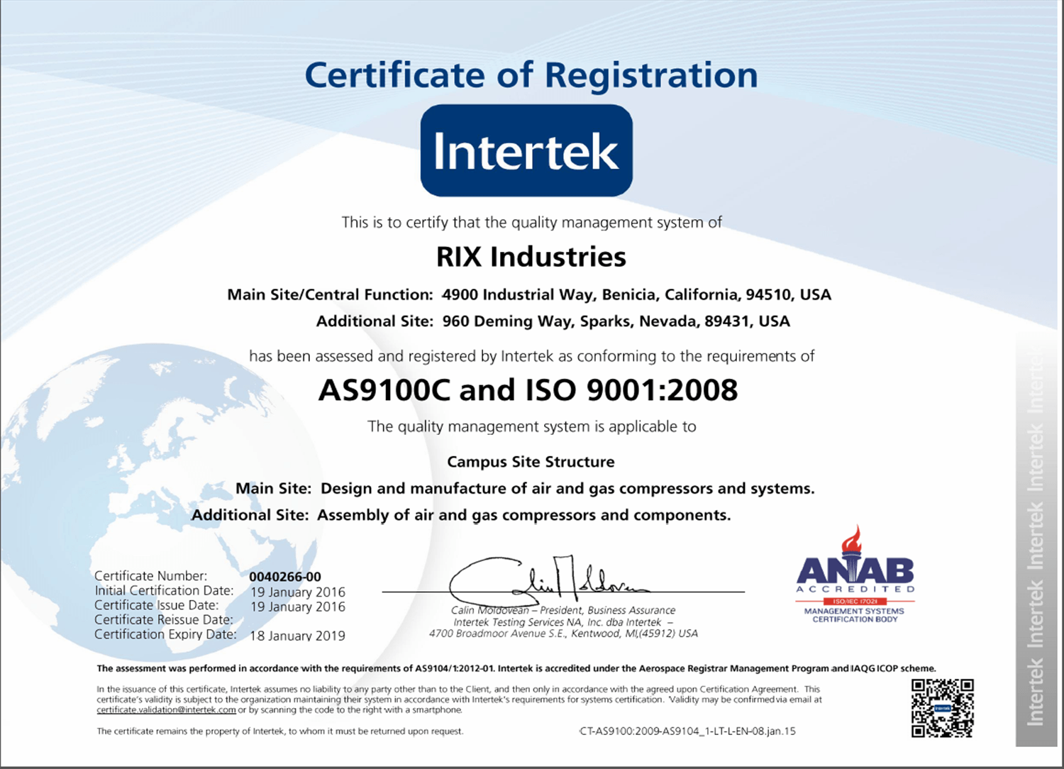 RIX Industries Achieves AS9100C Certification