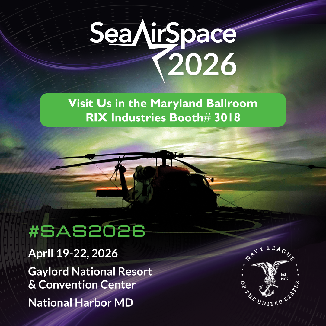 US Navy League and Sea Air Space Logo over image of a helicopter with green and purple graphics