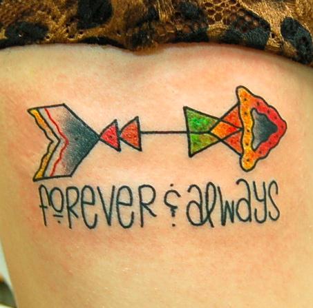 Colorful arrow with forever and always tattoo — Little Rock, AR — Seventh Street Tattoos & Piercing