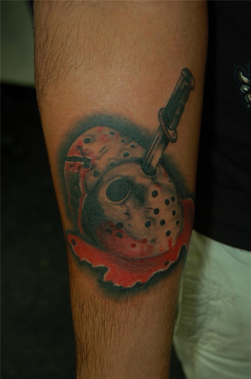 Friday the 13th jason voorhees mask tattoo — Little Rock, AR — Seventh Street Tattoos & Piercing