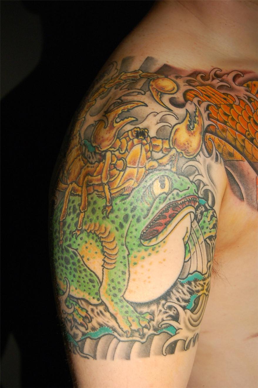 Other angle of koi, frog and scorpion tattoo — Little Rock, AR — Seventh Street Tattoos & Piercing