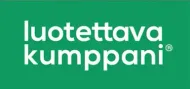 A green and white logo for luotettava kumppani