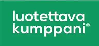 A green and white logo for luotettava kumppani
