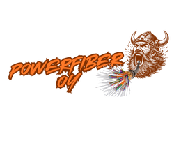 A logo for a company called powerfiber oy with a viking on it.