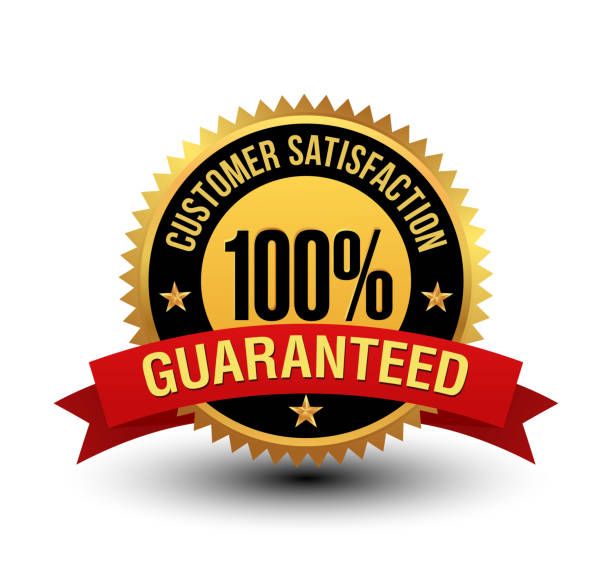 A 100 % customer satisfaction guaranteed seal with a red ribbon