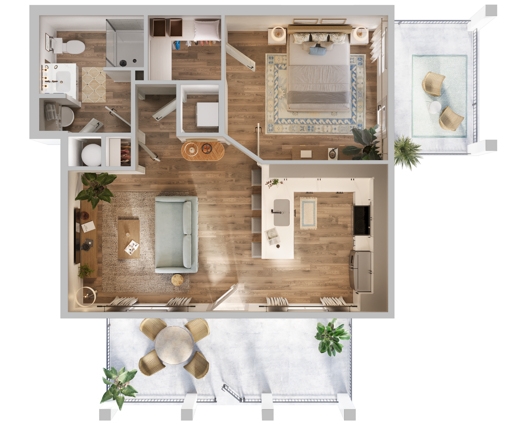 An aerial view of a floor plan of a house.