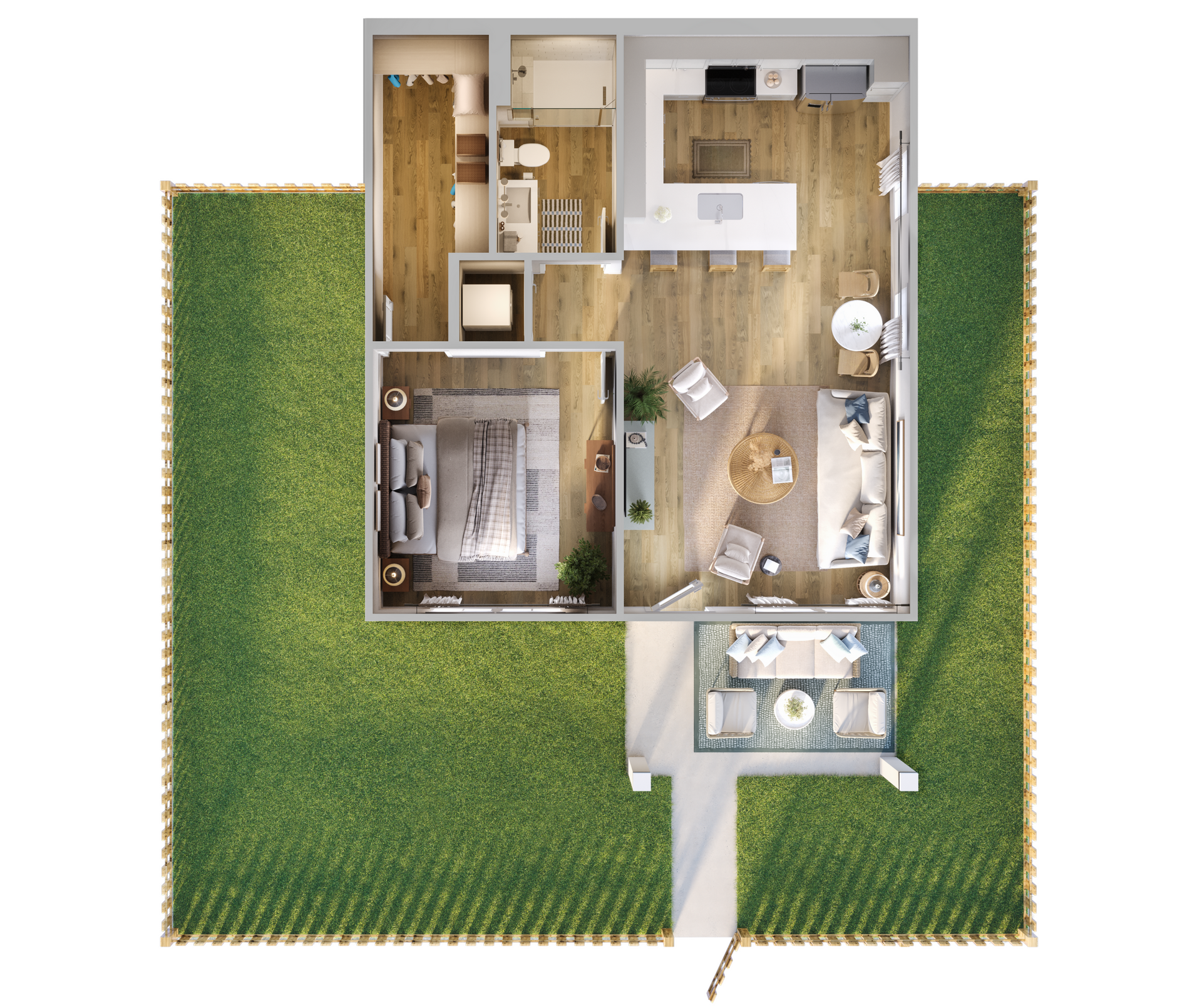 An aerial view of a floor plan of a house.