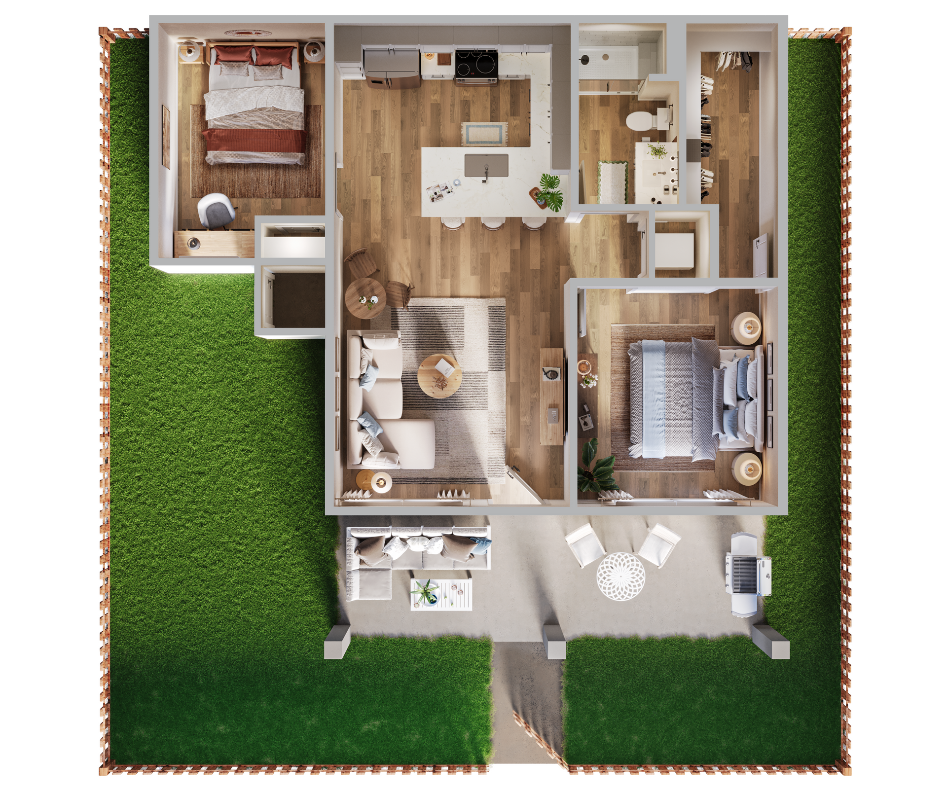 An aerial view of a floor plan of a house.