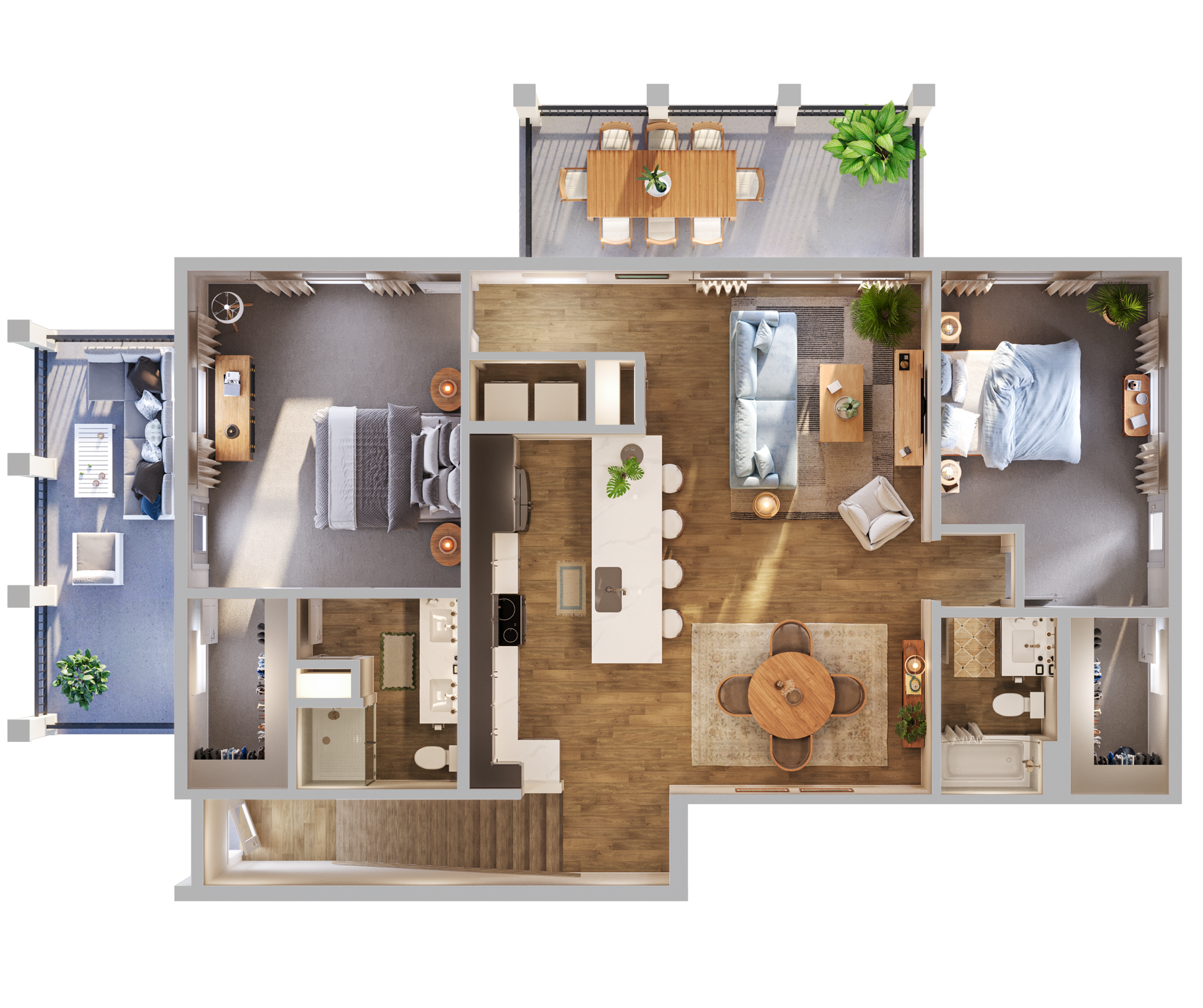An aerial view of a floor plan of a house.