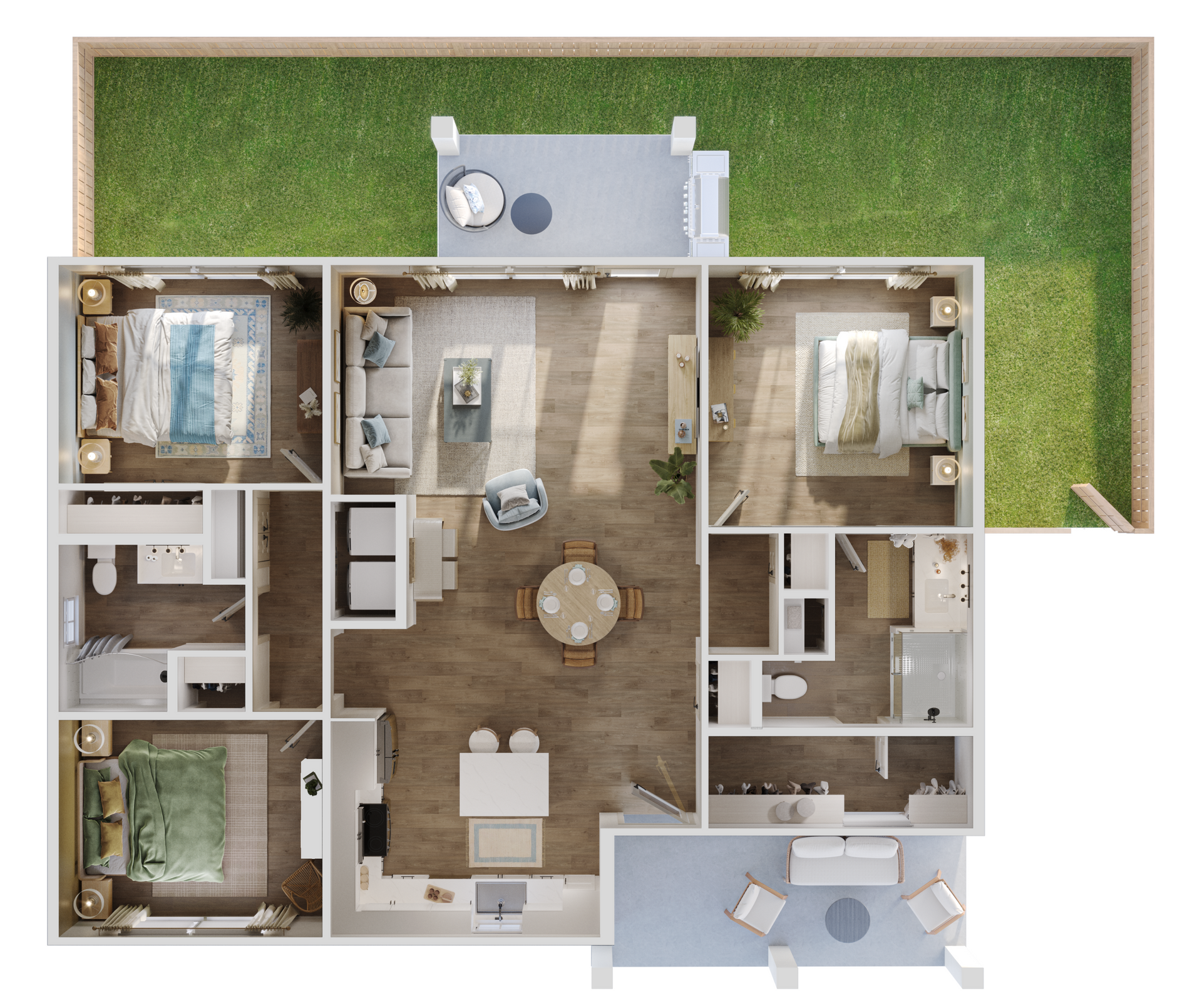 An aerial view of a floor plan of a house.