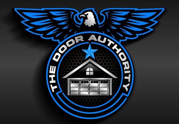 A logo for the door authority with an eagle and a house