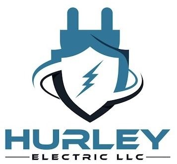Logo for Hurley Electric LLC: blue and black shield with lightning bolt, power plug, and company name.