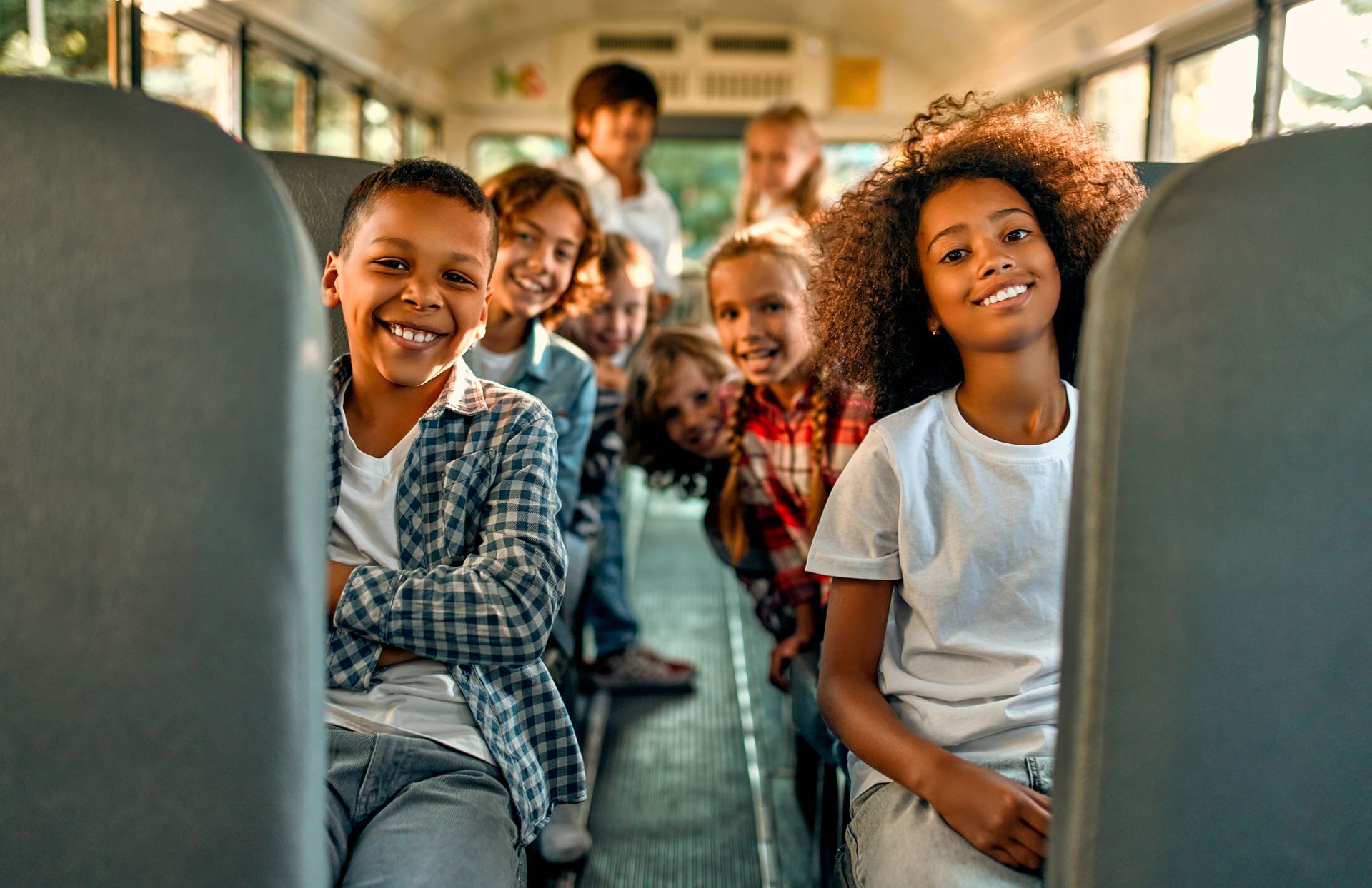 Children in a bus. 