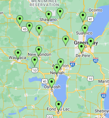 Map of Bug Boss Service Area in Greater WI area