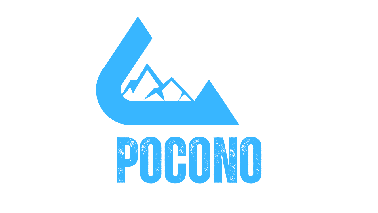 A blue logo for Pocono Networking with mountains in the background