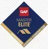 GAF Master Elite residential roofing contractor badge, blue and gold.