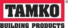 TAMKO Building Products logo: black bold text on a red and white background.