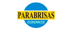 Logotipo para Parabrisas Económicos: texto amarillo sobre un rectángulo dorado dentro de un círculo azul.