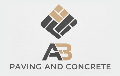 Logo for a paving and concrete business, featuring a diamond of paving stones above the letters "AB" and the words "Paving and Concrete."