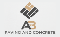 Logo for a paving and concrete business, featuring a diamond of paving stones above the letters "AB" and the words "Paving and Concrete."