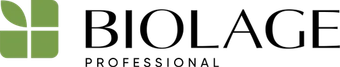 Logo of Biolage Professional hair products. Green leaf logo with the brand name in black font.