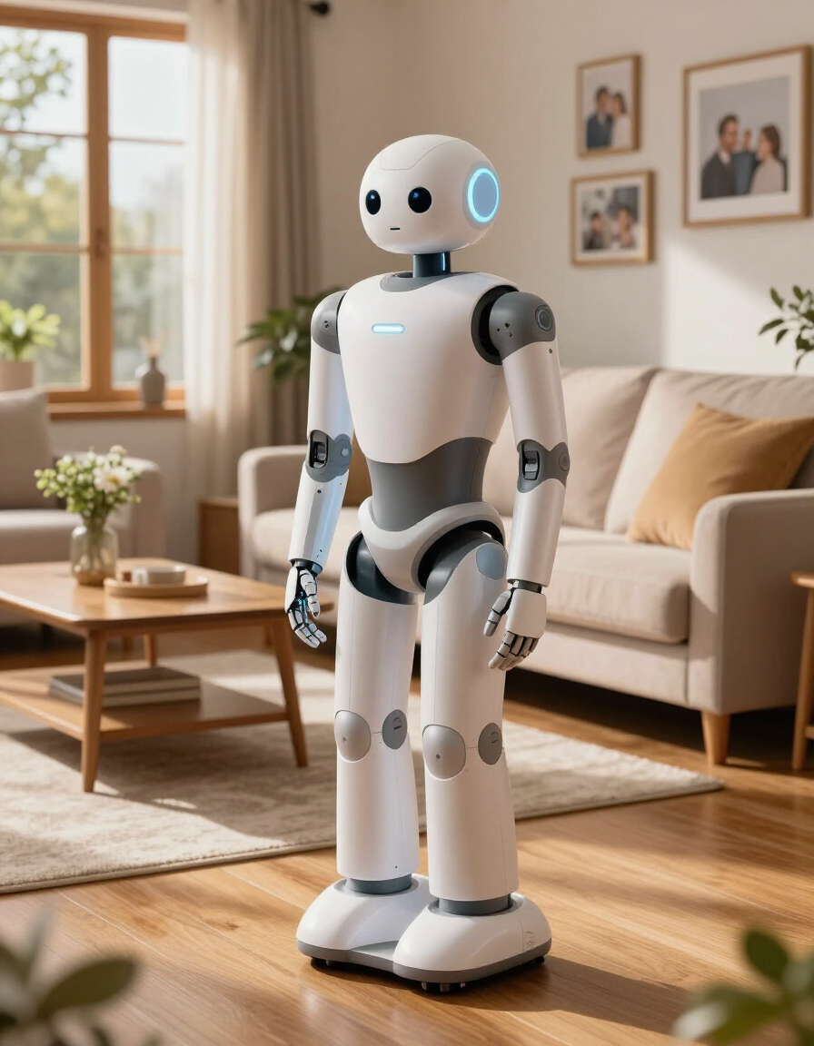 myBuddy robot in a warm home living room setting
