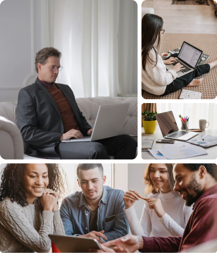 A collage of people using laptops and tablets