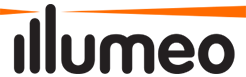 A black and orange logo for a company called ilumeo