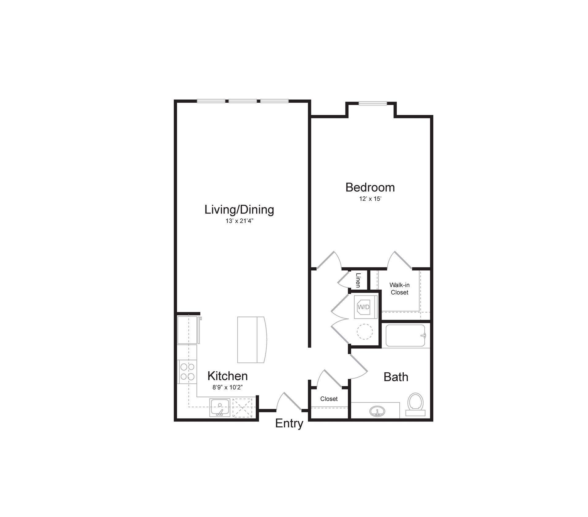a black and white floor plan of a single bedroom apartment .