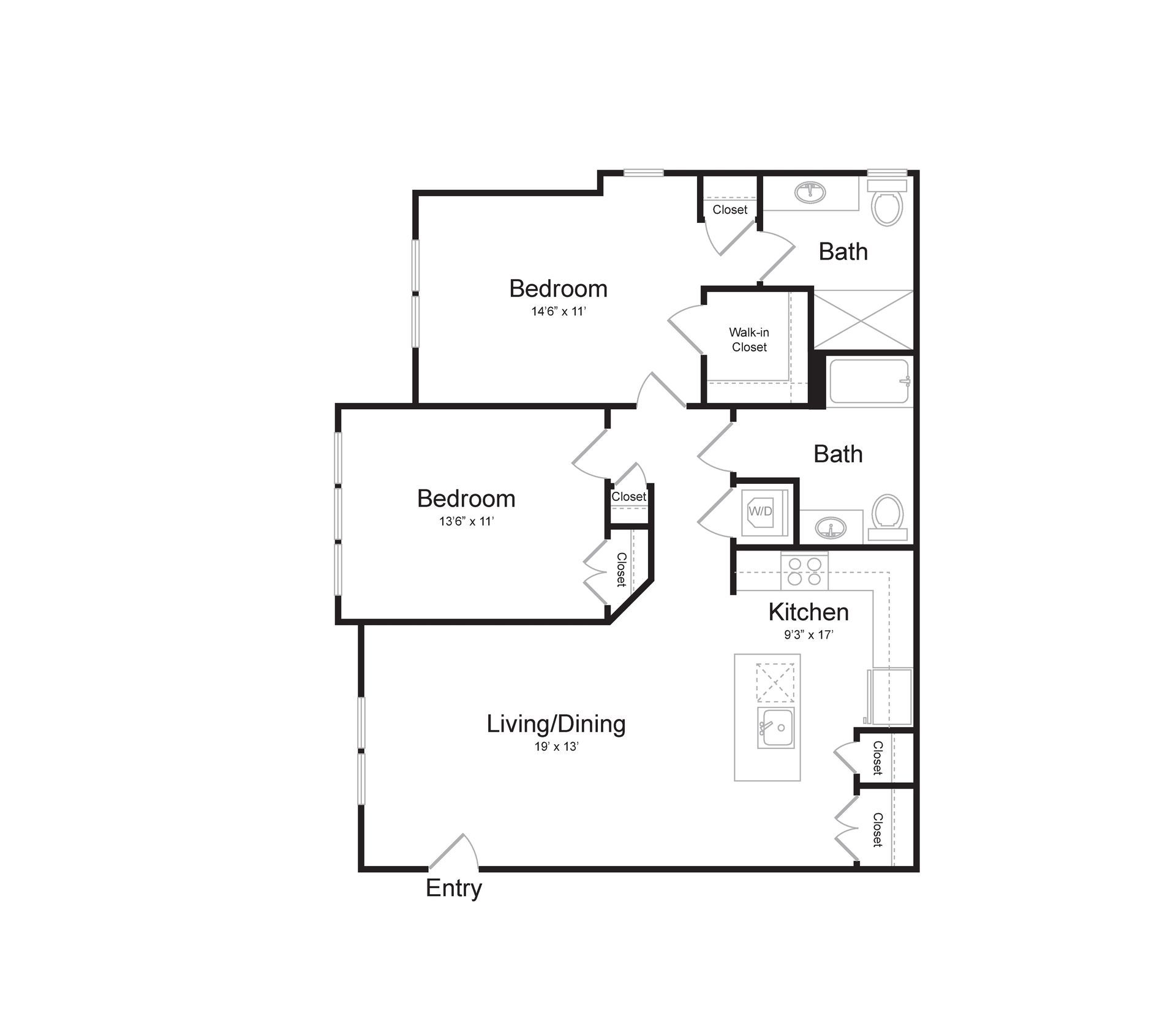 a black and white floor plan of a two bedroom apartment .