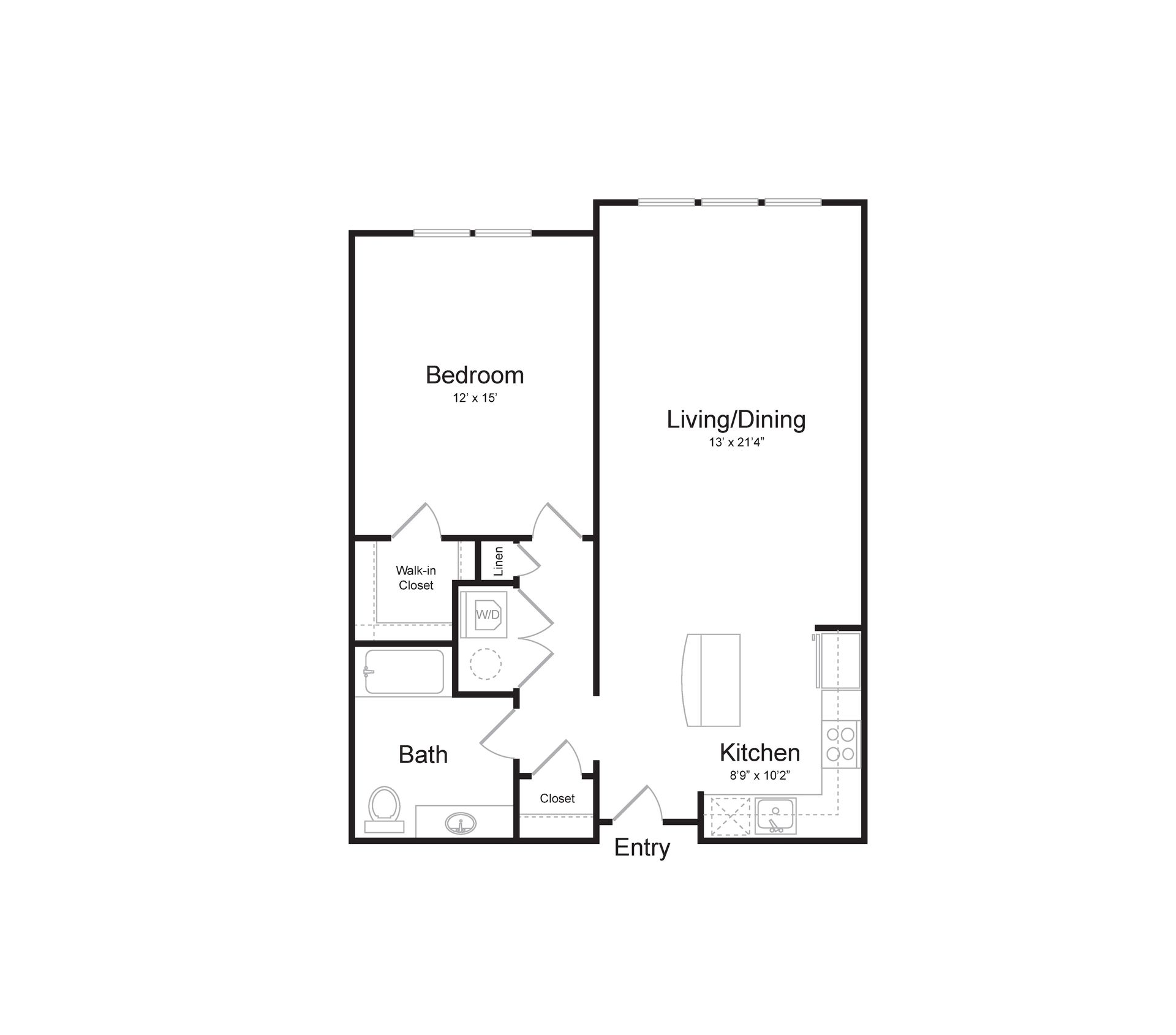 a black and white floor plan of a single bedroom apartment .